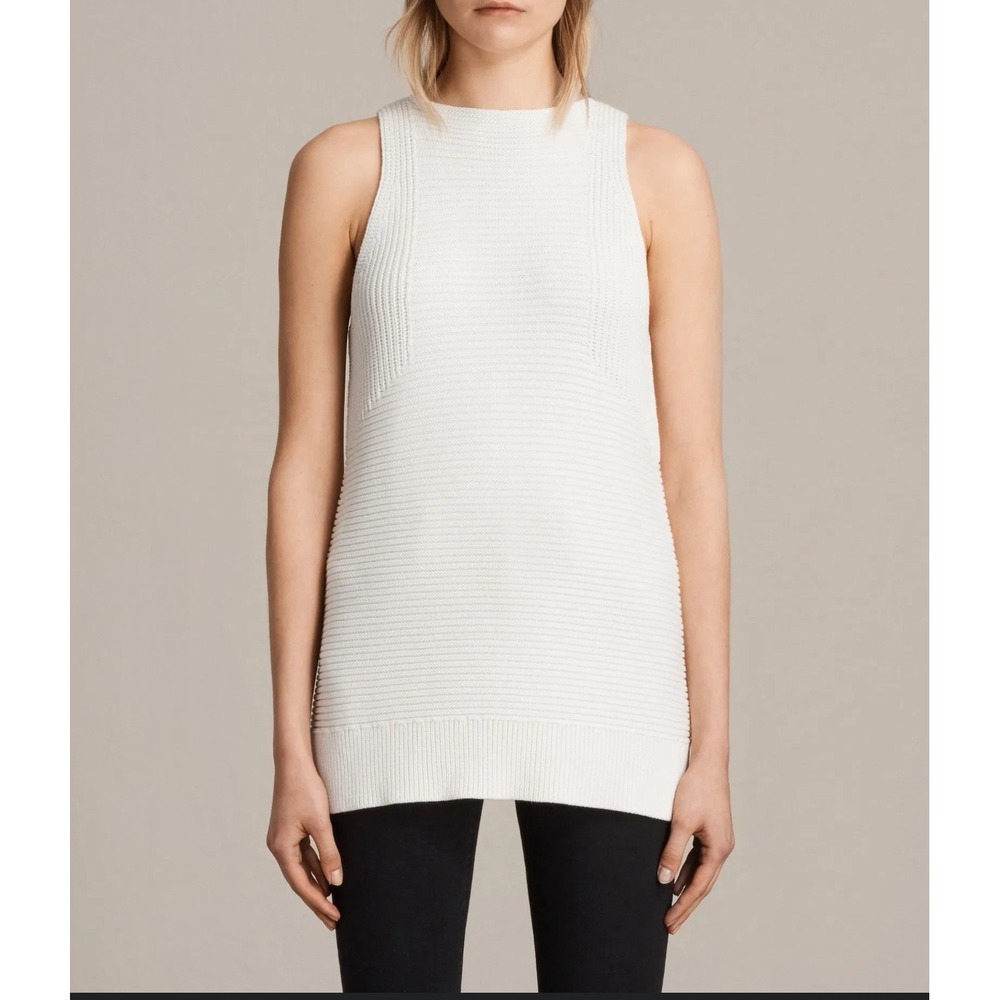 ALLSAINTS Arleta Vest Small Sleeveless Cream Knit‎ Mini Dress Casual -size S